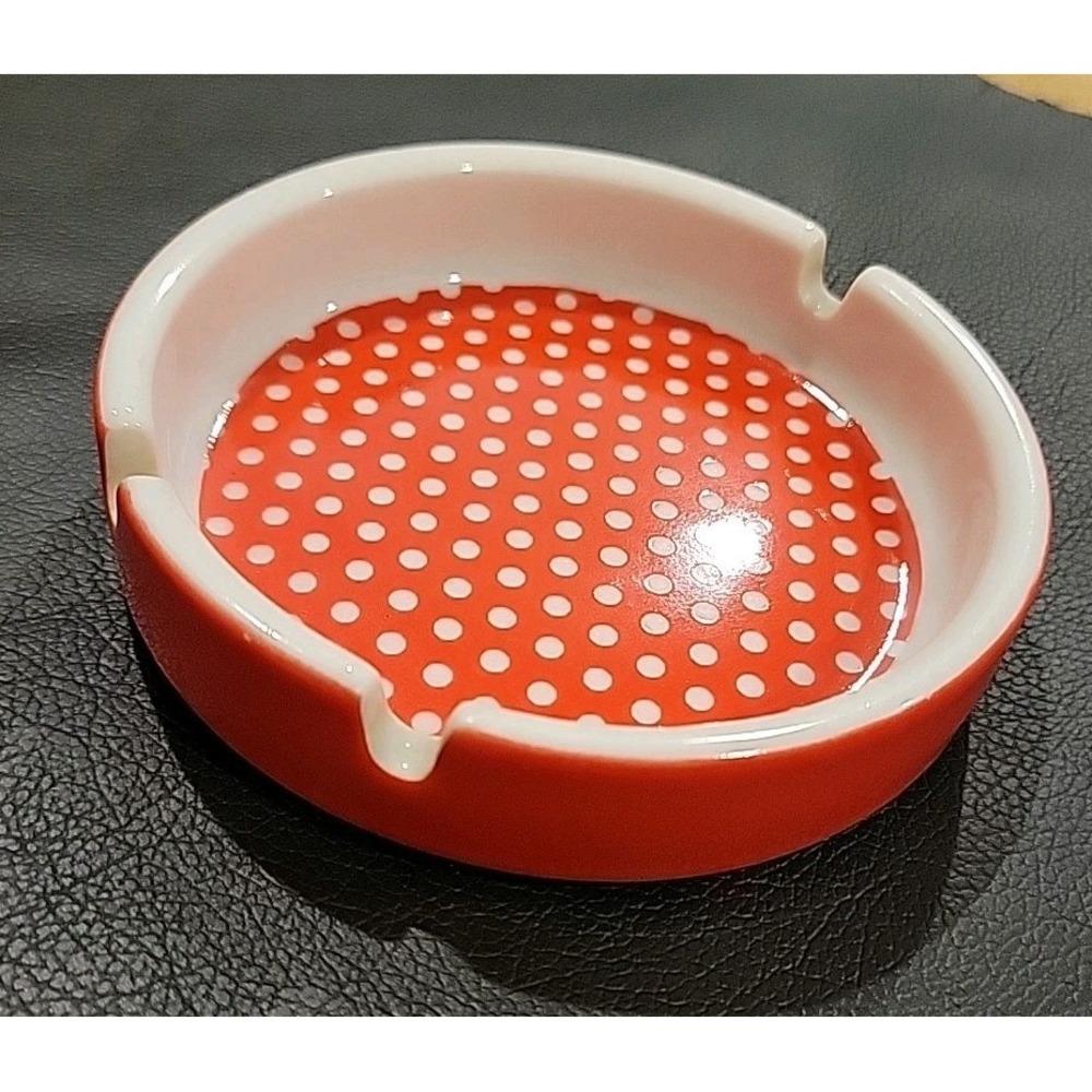 Vintage Fitz & Floyd Red & White Polka Dotted Ceramic Ashtray 4.5" - Picture 5 of 5
